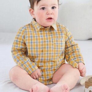 Baby B'Gosh Infant Yellow Plaid Button Front Long Sleeve One Piece Suit Size 24M
